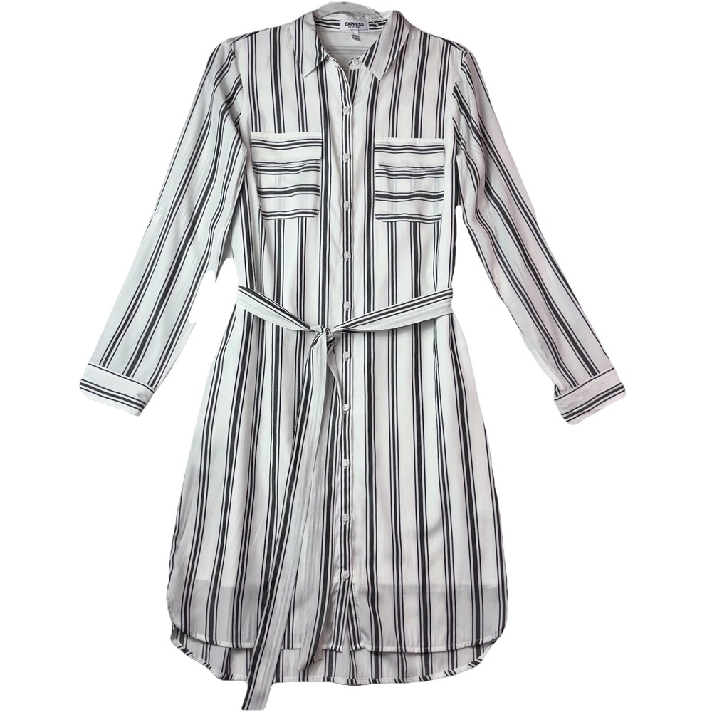 Express Striped Tie Front City Shirt Dress Size Medium Casual Business Work